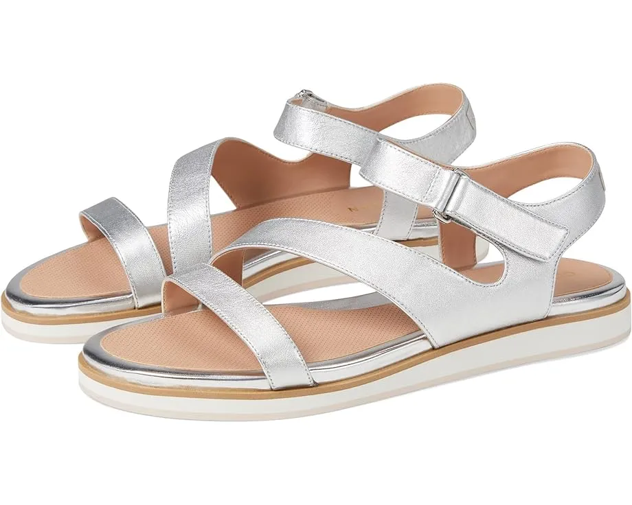 Cole Haan Mirabelle Silver Leather Strappy Open Toe Ankle Strap Flats Sandals