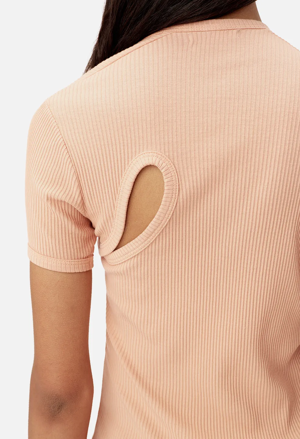 Cotton Rib Asymmetrical Tee / Peach