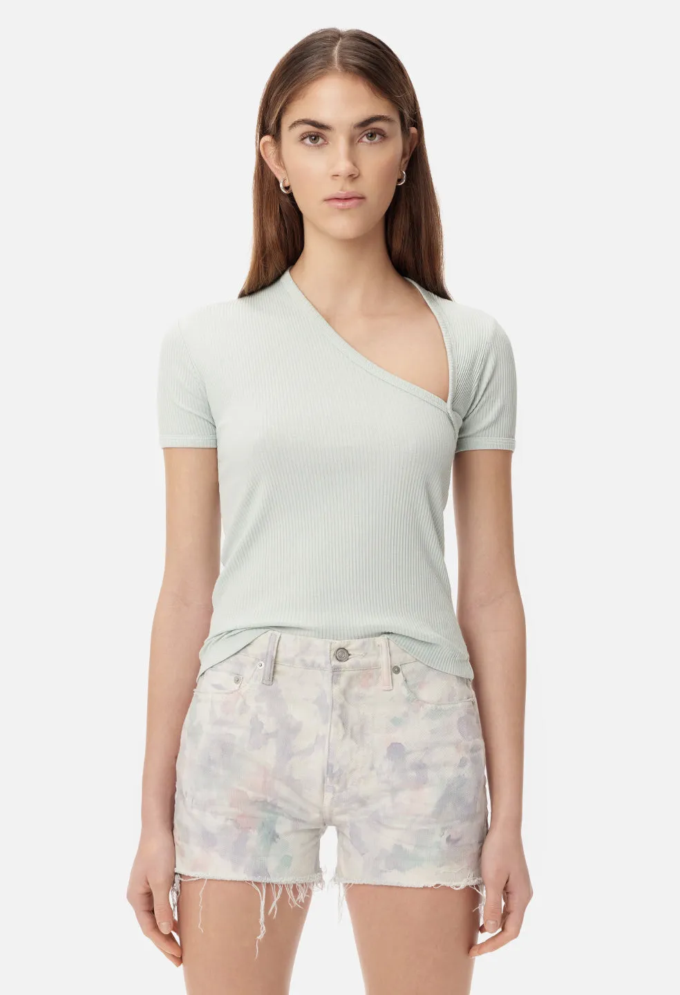 Cotton Rib Asymmetrical Tee / Sky