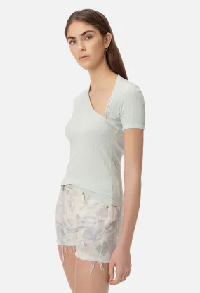 Cotton Rib Asymmetrical Tee / Sky