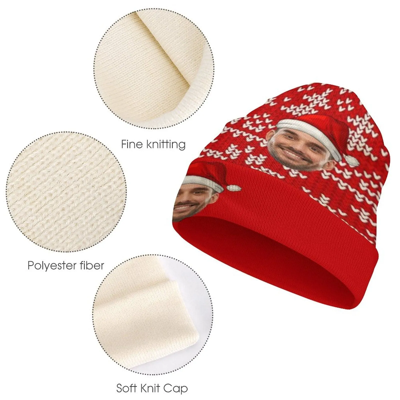 Custom Face Snowflake Christmas Hat Red Unisex All Over Printed Knitted Hat