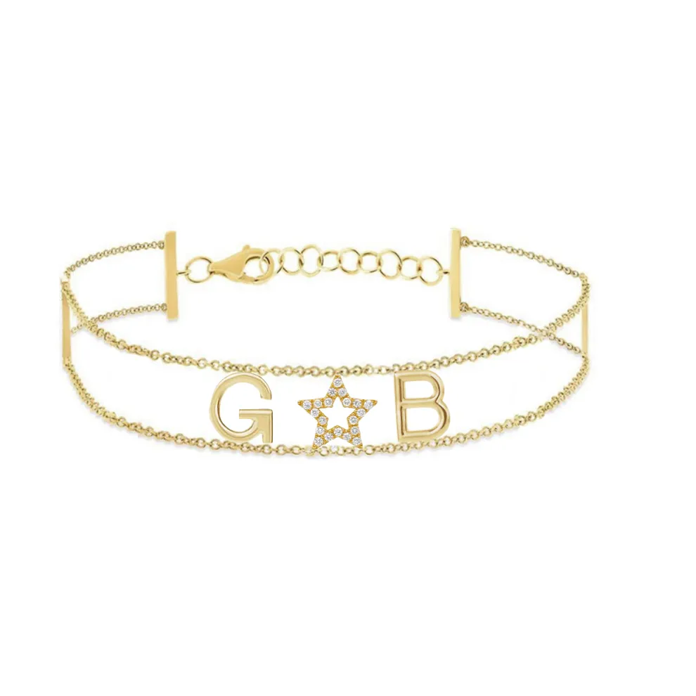 Custom Initials And Middle Charm Double Chain Bracelet