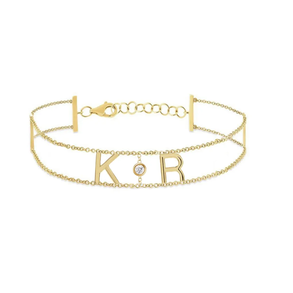 Custom Initials And Middle Charm Double Chain Bracelet