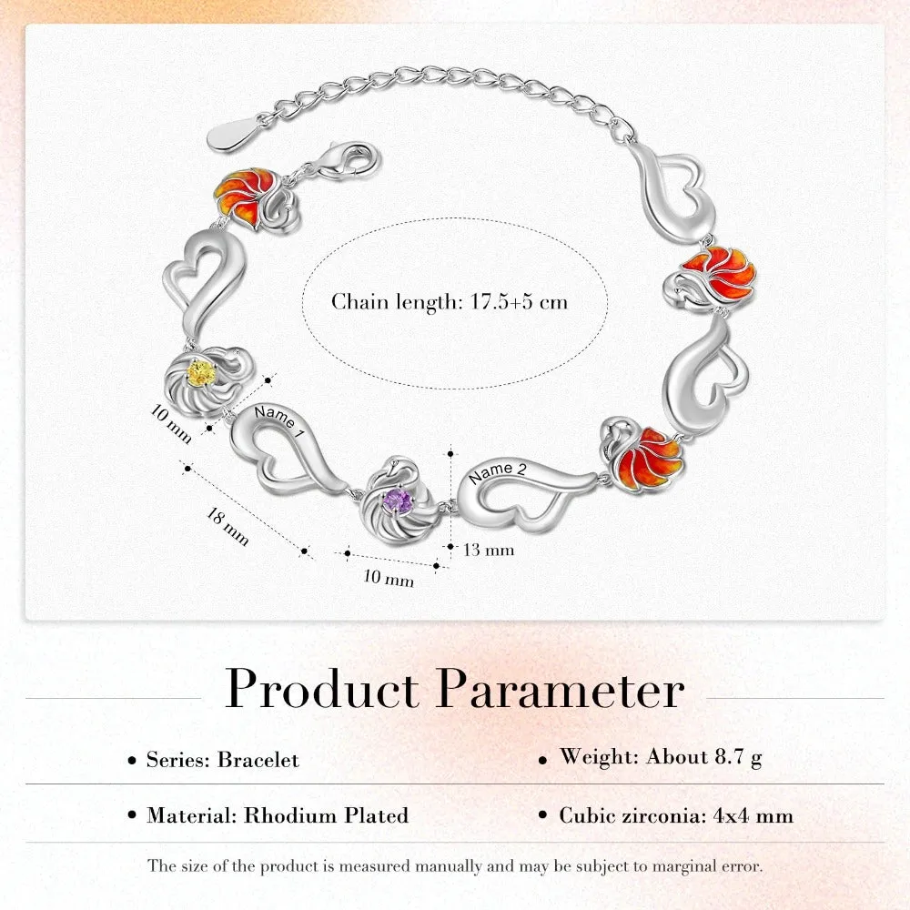 Customized Flamingo Designed 4 Birthstone Bracelet For Women