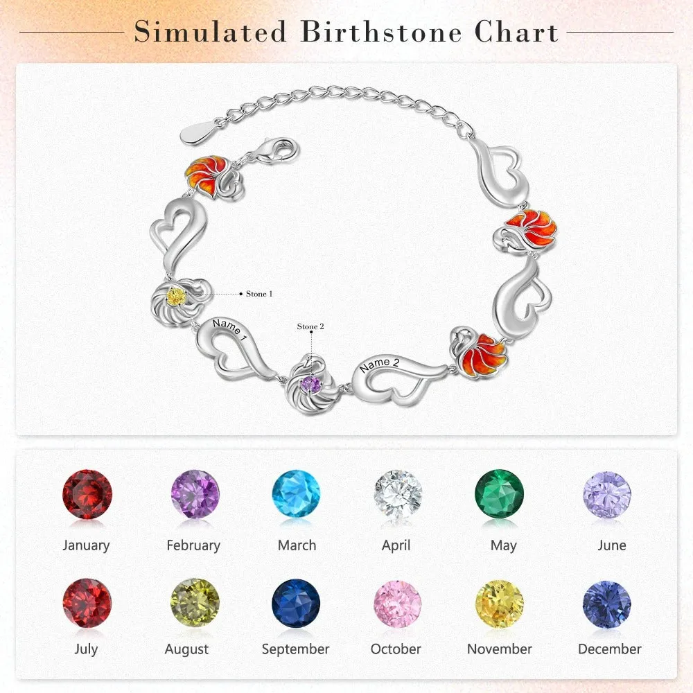 Customized Flamingo Designed 4 Birthstone Bracelet For Women