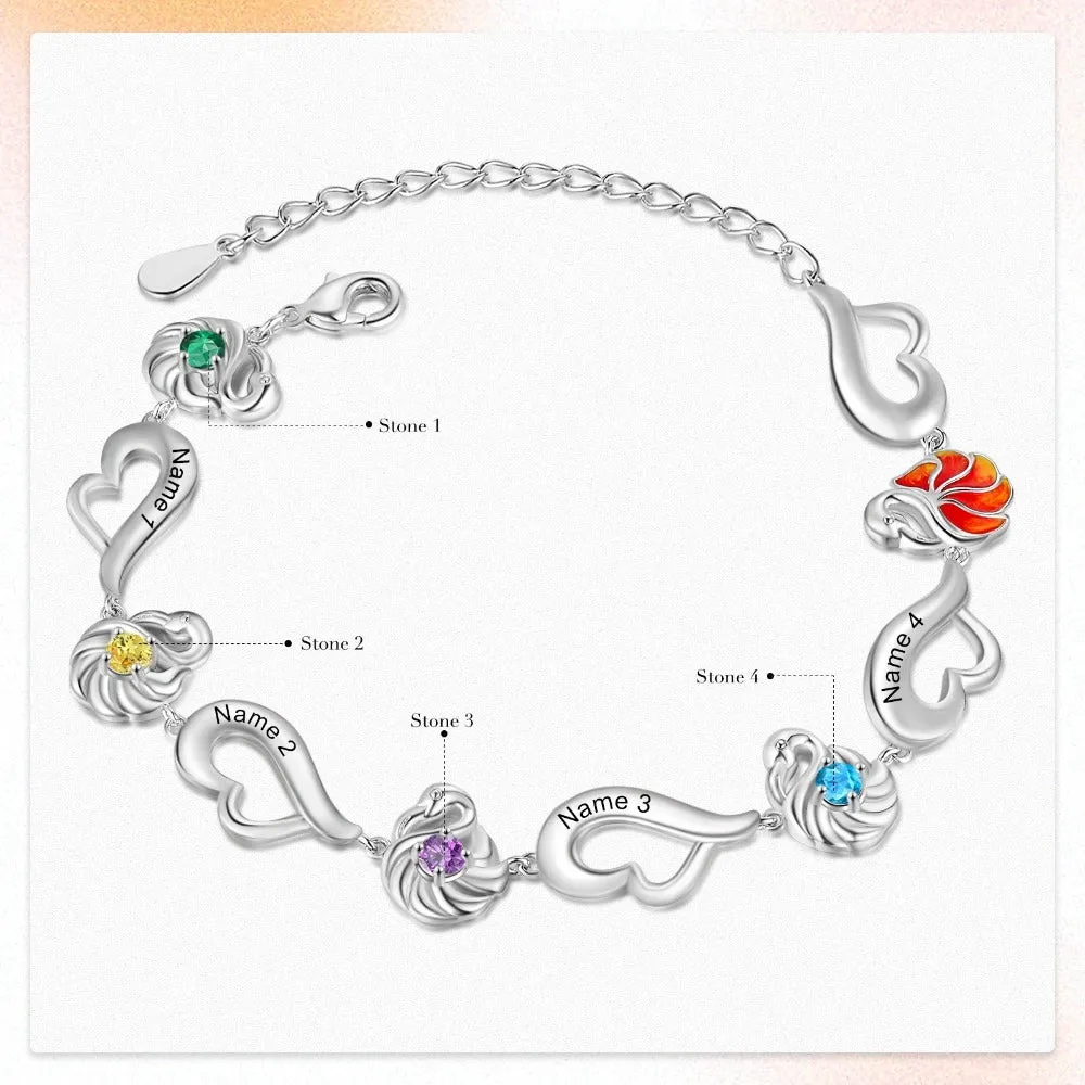 Customized Flamingo Designed 4 Birthstone Bracelet For Women