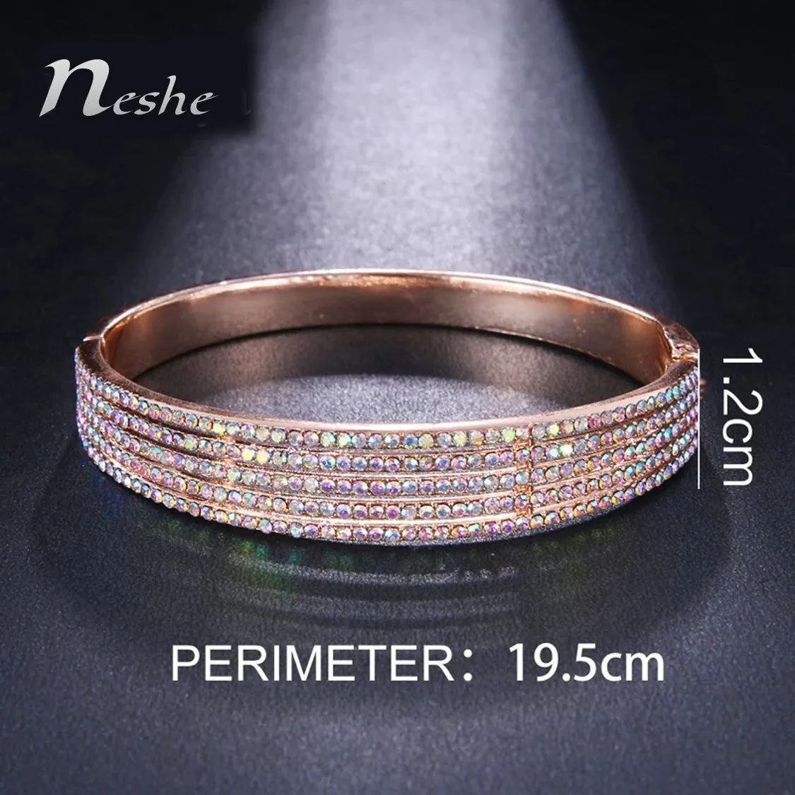 CZ Zircon Studded Rose Gold Black Bangle Bracelet