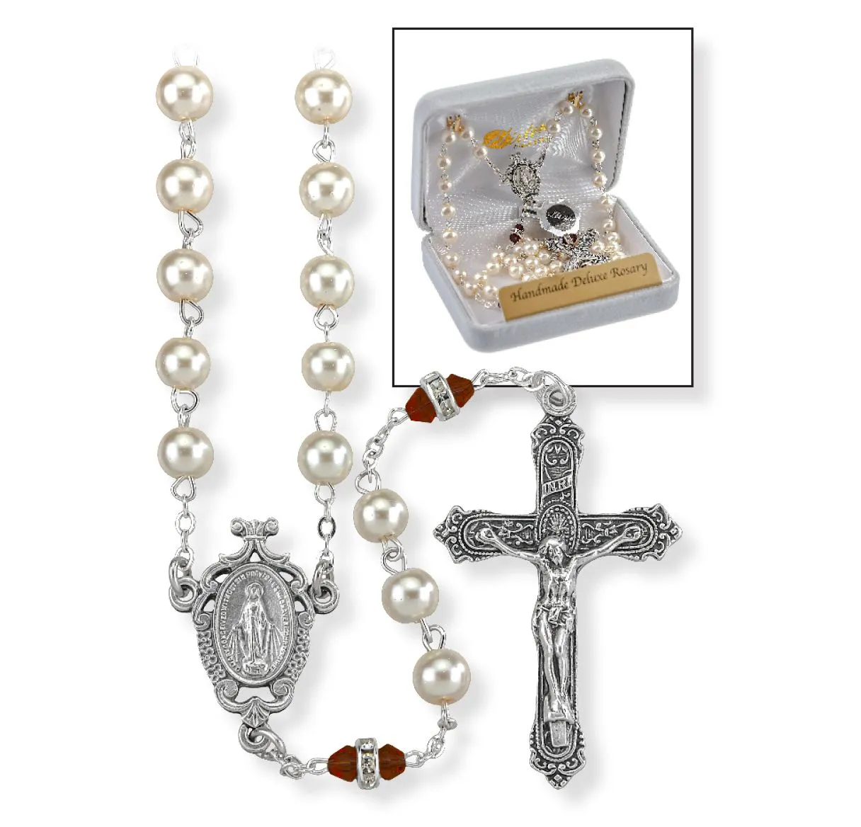 Deluxe January Birthstone Imitation Pearl Rosary