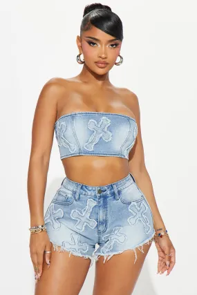 Divine Denim Short Set - Light Blue Wash