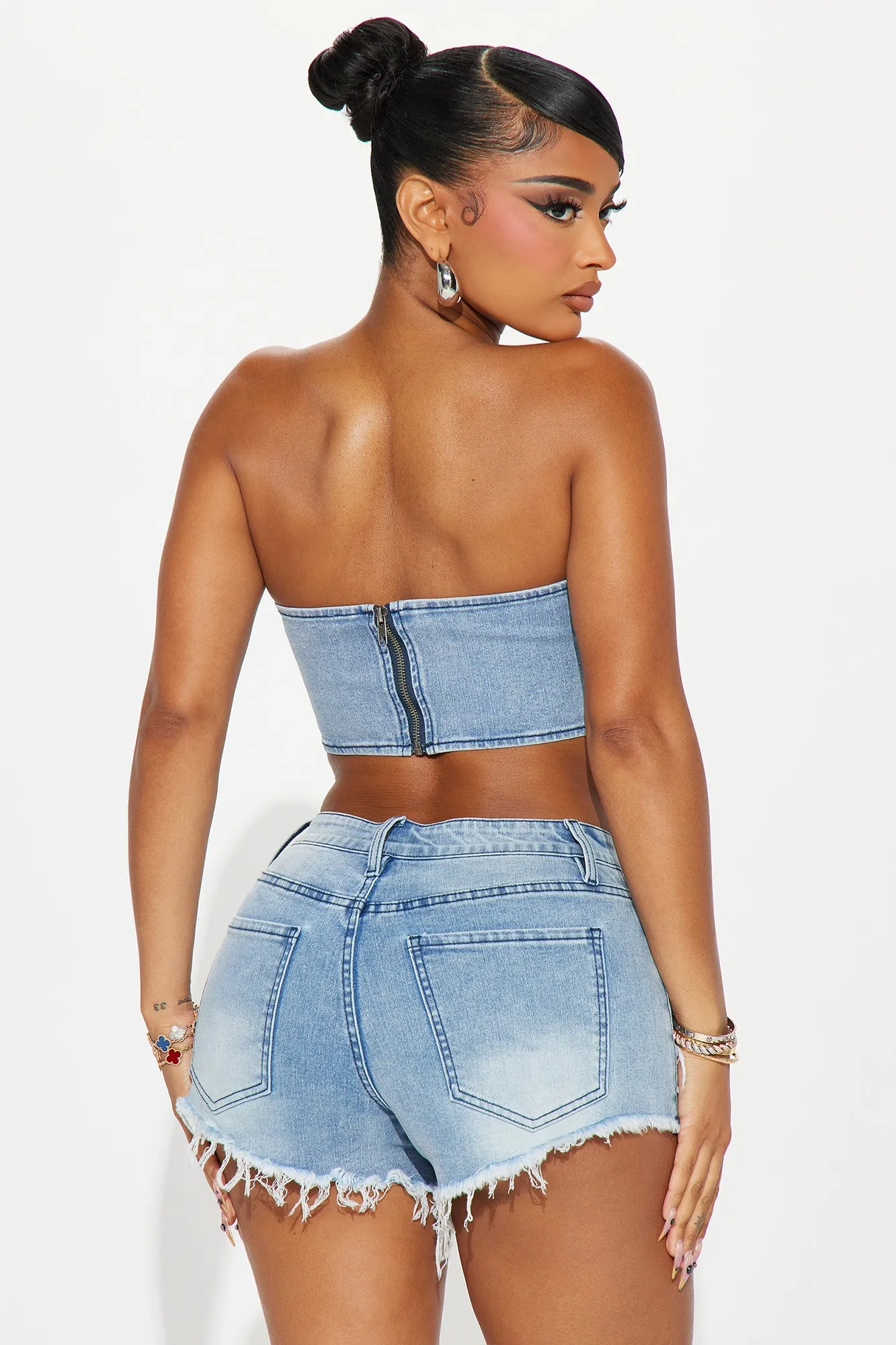 Divine Denim Short Set - Light Blue Wash