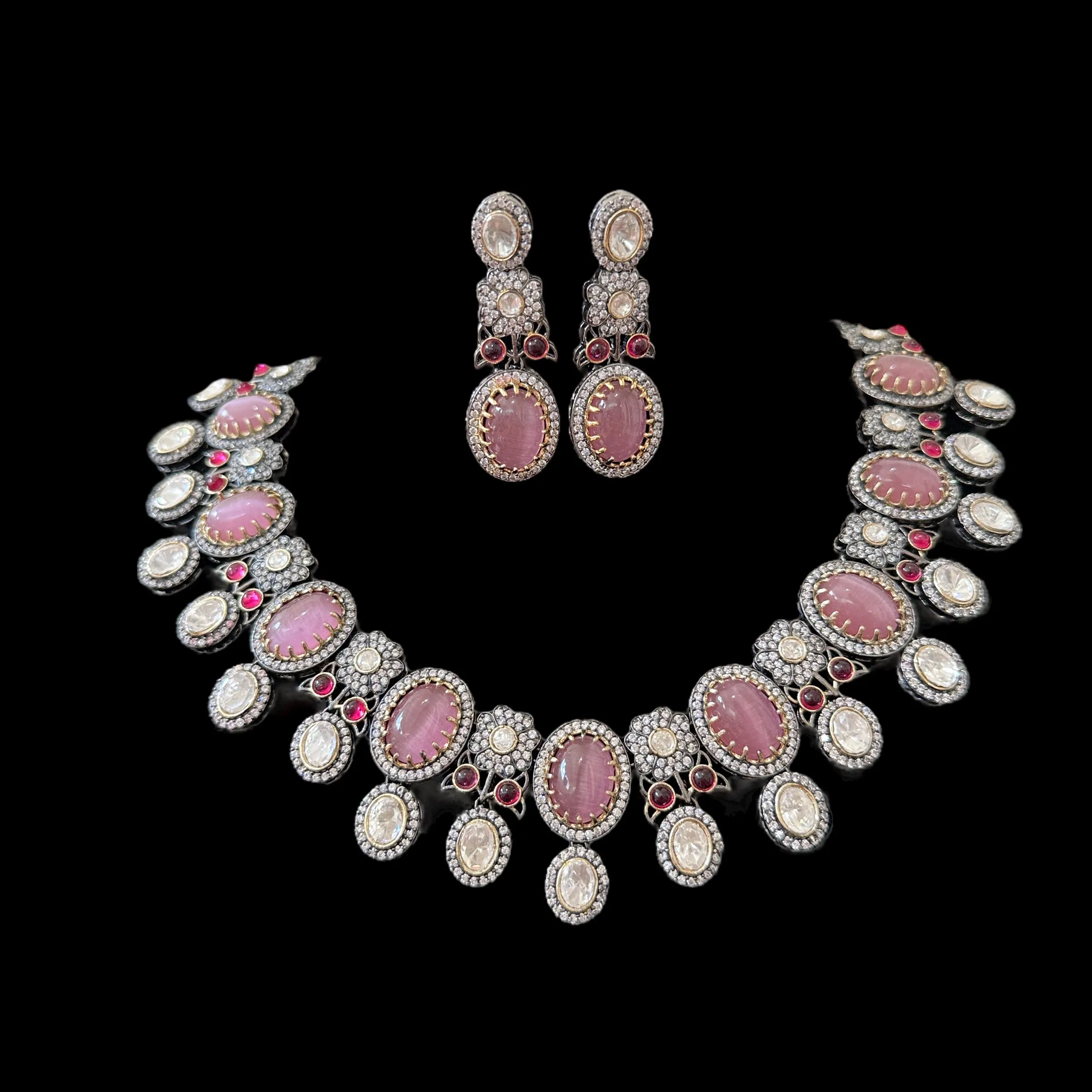 DNS83 Victorian fusion necklace set - Pink with ruby ( READY TO SHIP )