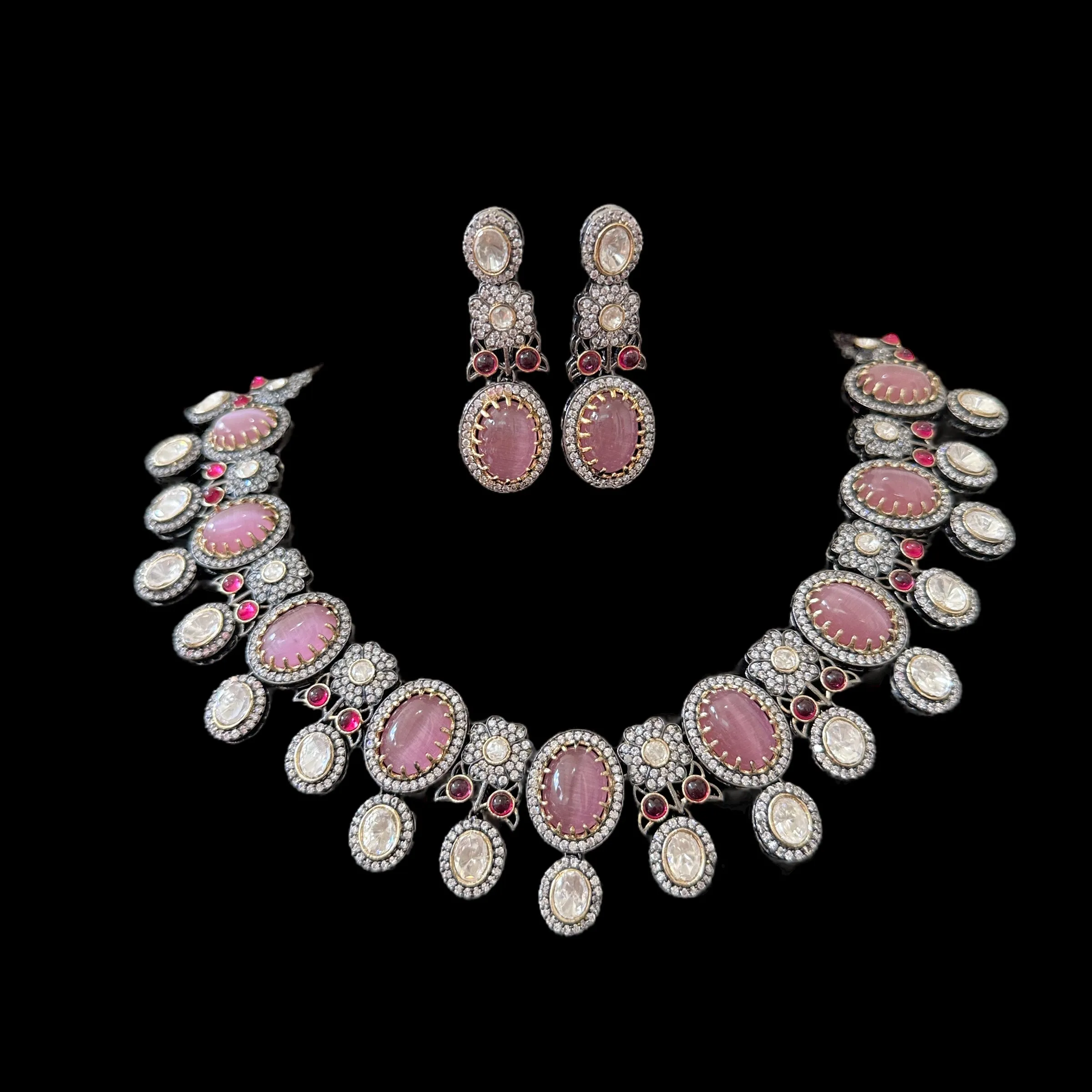 DNS83 Victorian fusion necklace set - Pink with ruby ( READY TO SHIP )