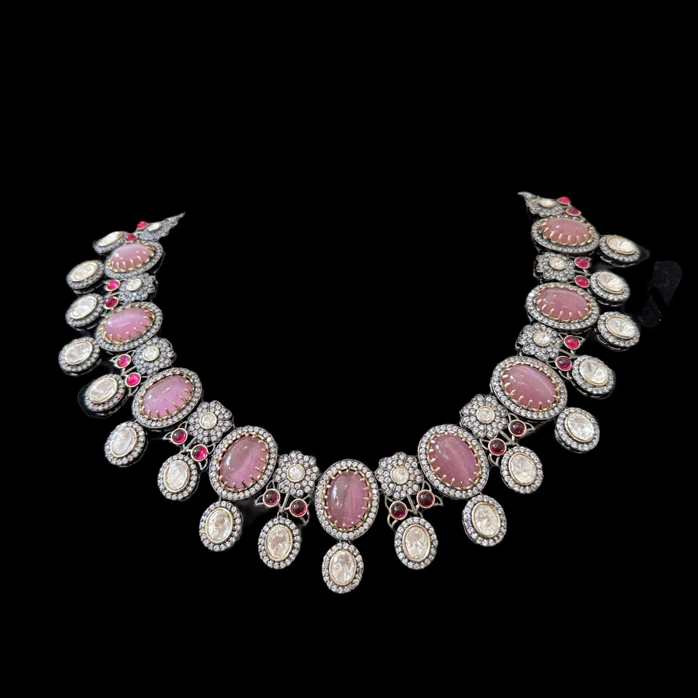 DNS83 Victorian fusion necklace set - Pink with ruby ( READY TO SHIP )