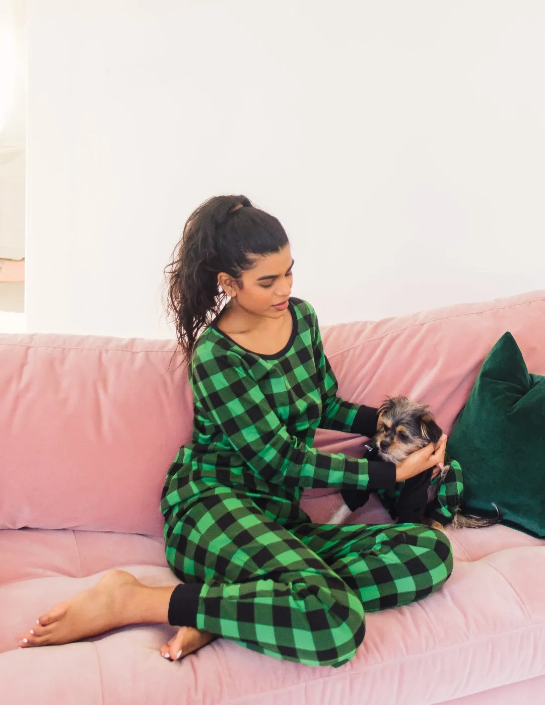 Dog Black & Green Plaid Cotton Pajamas