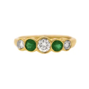 Emerald and Diamond Classic 5 Stone Ring