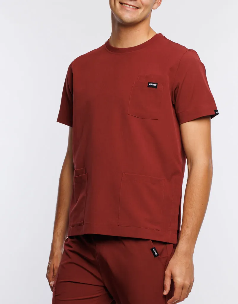 Essential Crewneck Scrub Top - Bordeaux Red