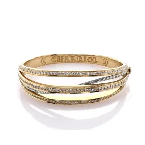 Estate Charriol 18k Yellow Gold Multi Row Diamond Hinged Bangle Bracelet