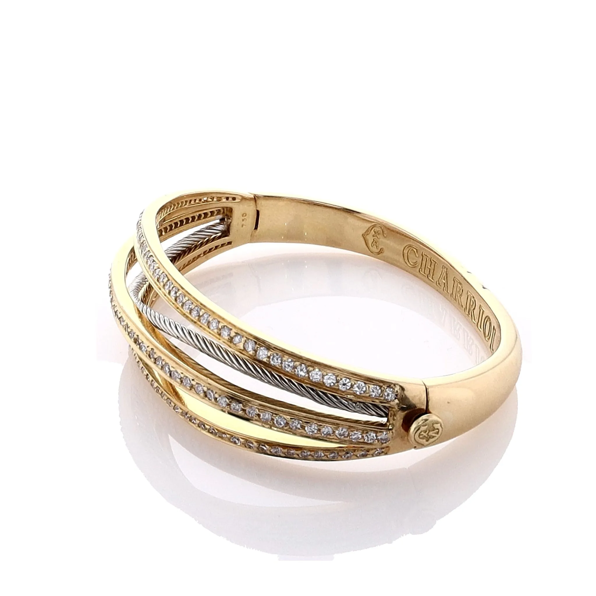 Estate Charriol 18k Yellow Gold Multi Row Diamond Hinged Bangle Bracelet