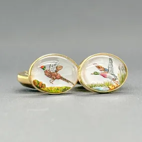 Estate Deakin & Francis 18K Y Gold 20.00ctw Essex Crystal Pheasant & Duck Cufflinks