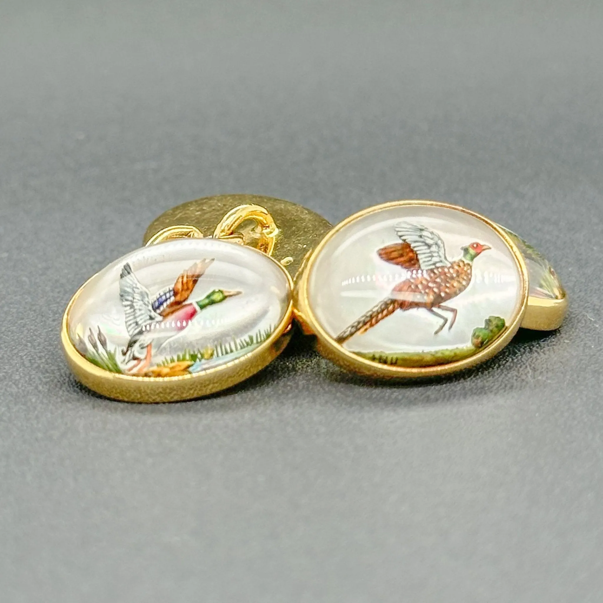 Estate Deakin & Francis 18K Y Gold 20.00ctw Essex Crystal Pheasant & Duck Cufflinks