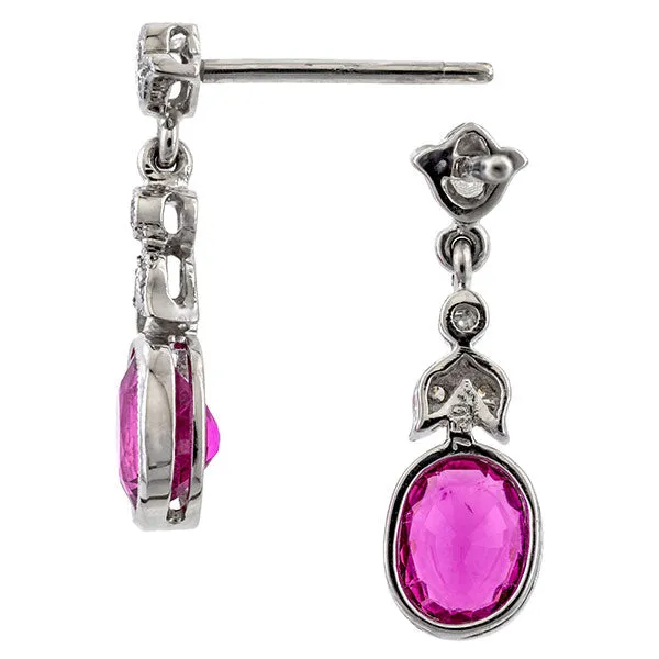 Estate Diamond & Pink Tourmaline Earrings