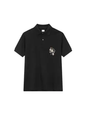 floral embroidered pique shirt black