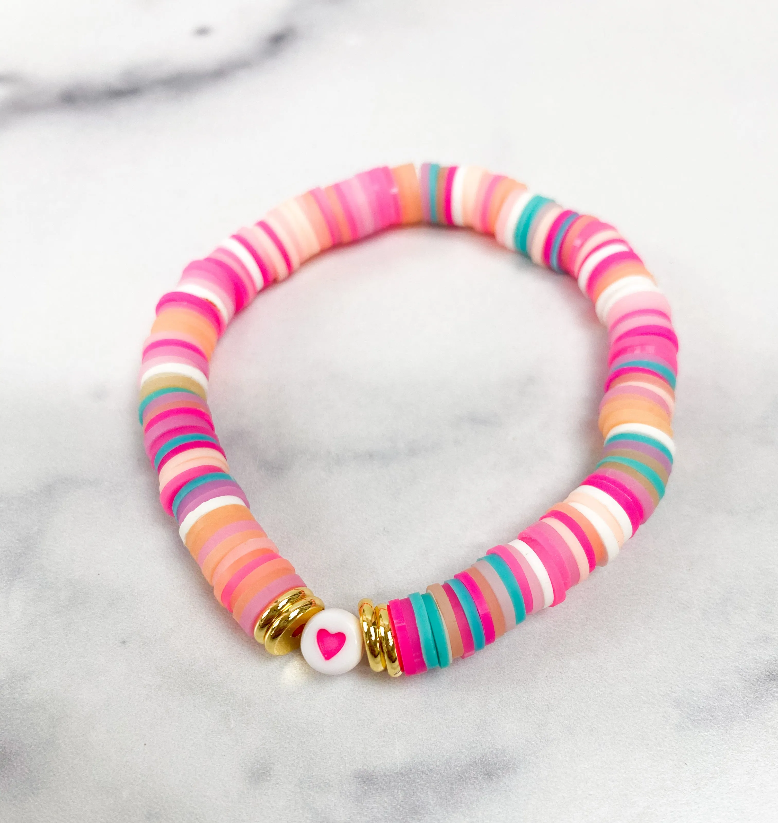 Heishi Color POP Bracelet Hot Pink Heart