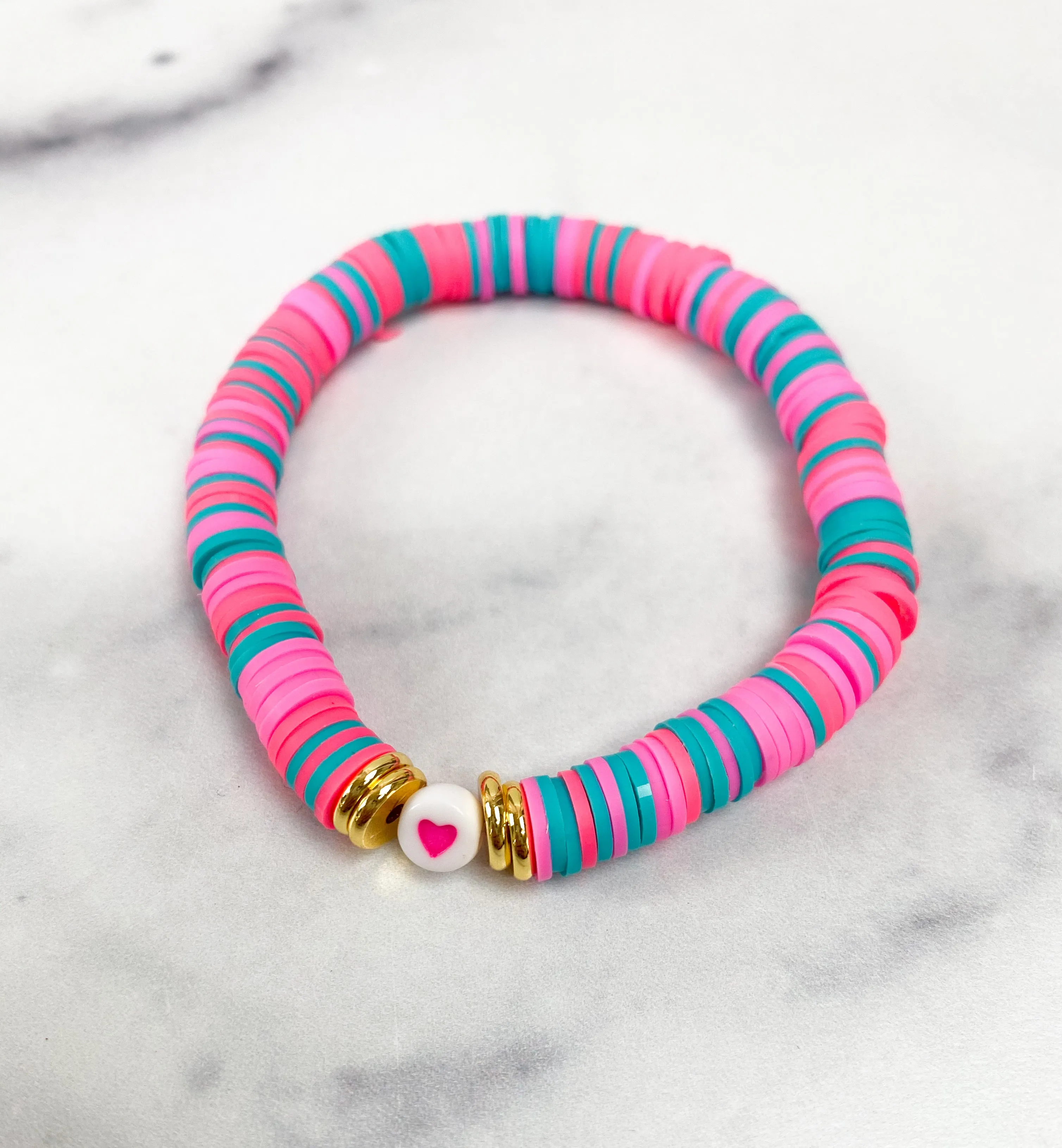 Heishi Color POP Bracelet Hot Pink Heart