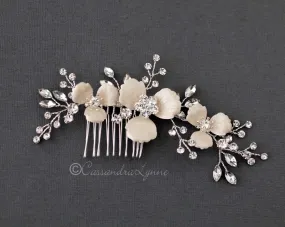 Ivory Flowers Crystal Hair Comb