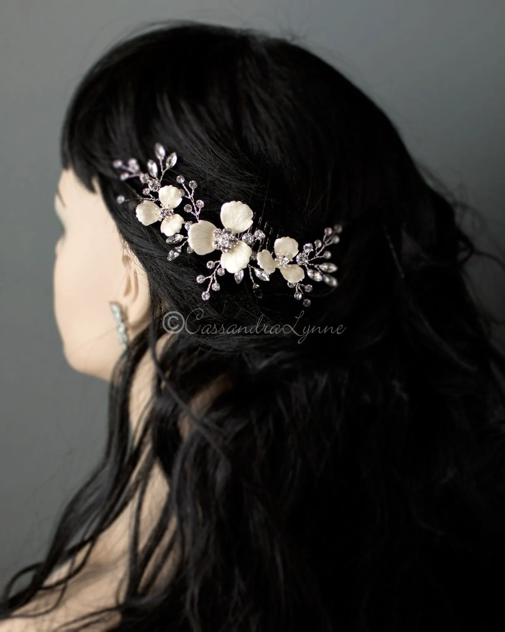 Ivory Flowers Crystal Hair Comb