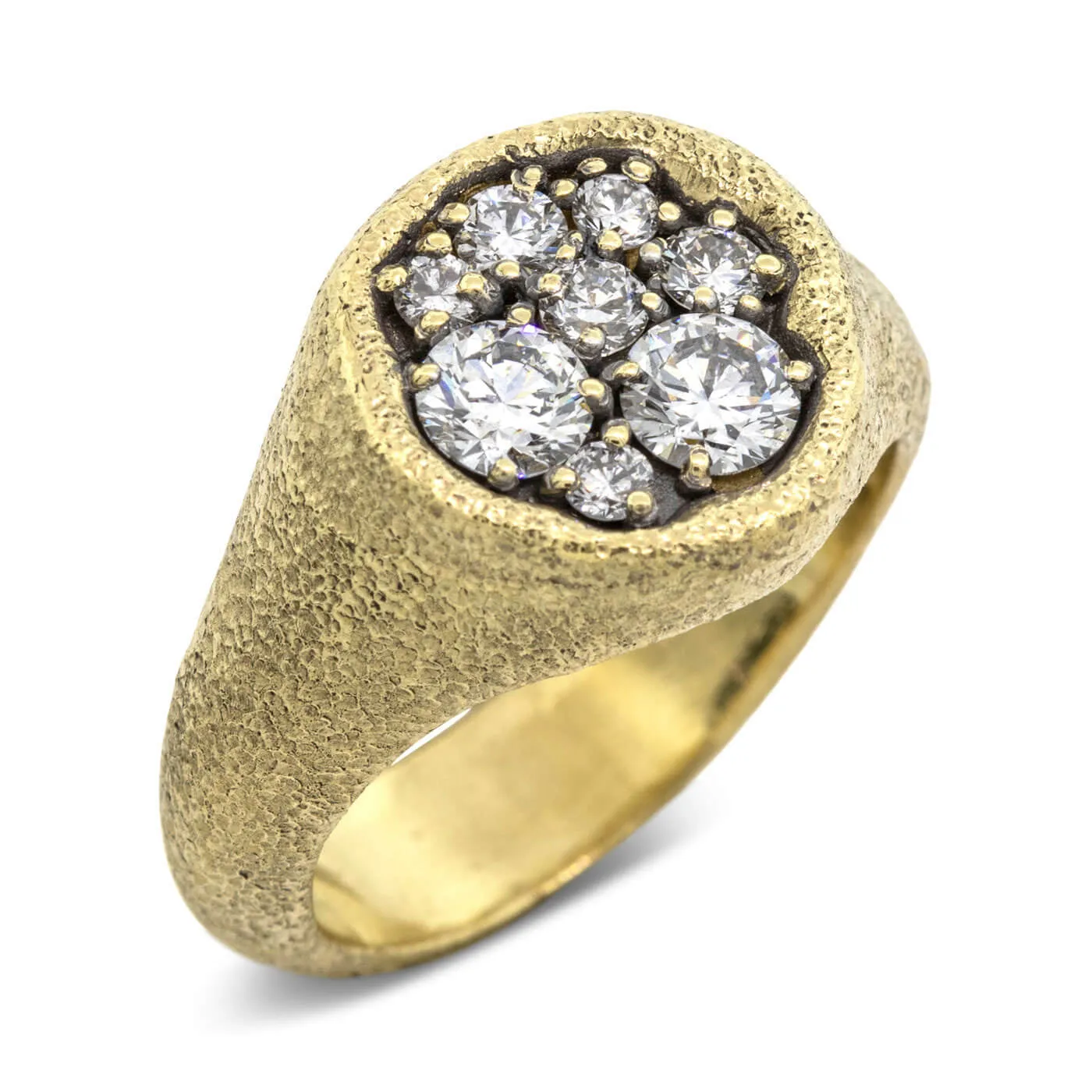 Large Dew Pond Signet Diamond Ring in 18k gold