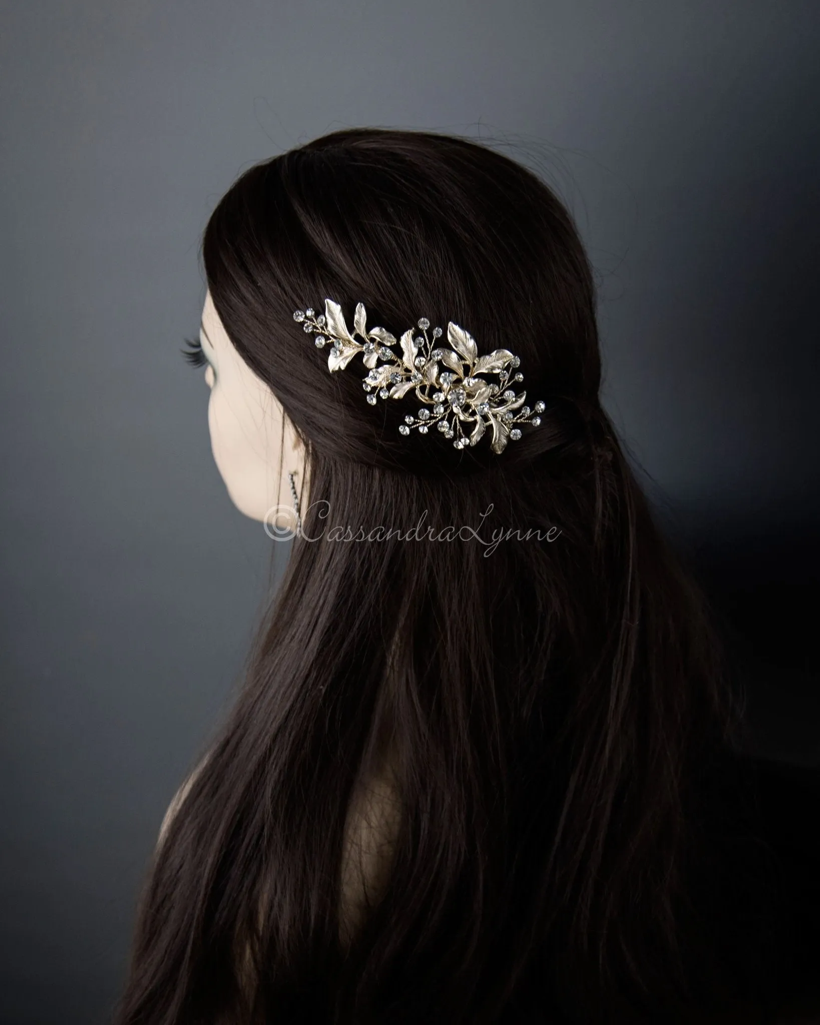 Light Gold Leaf Wedding Hair Clip