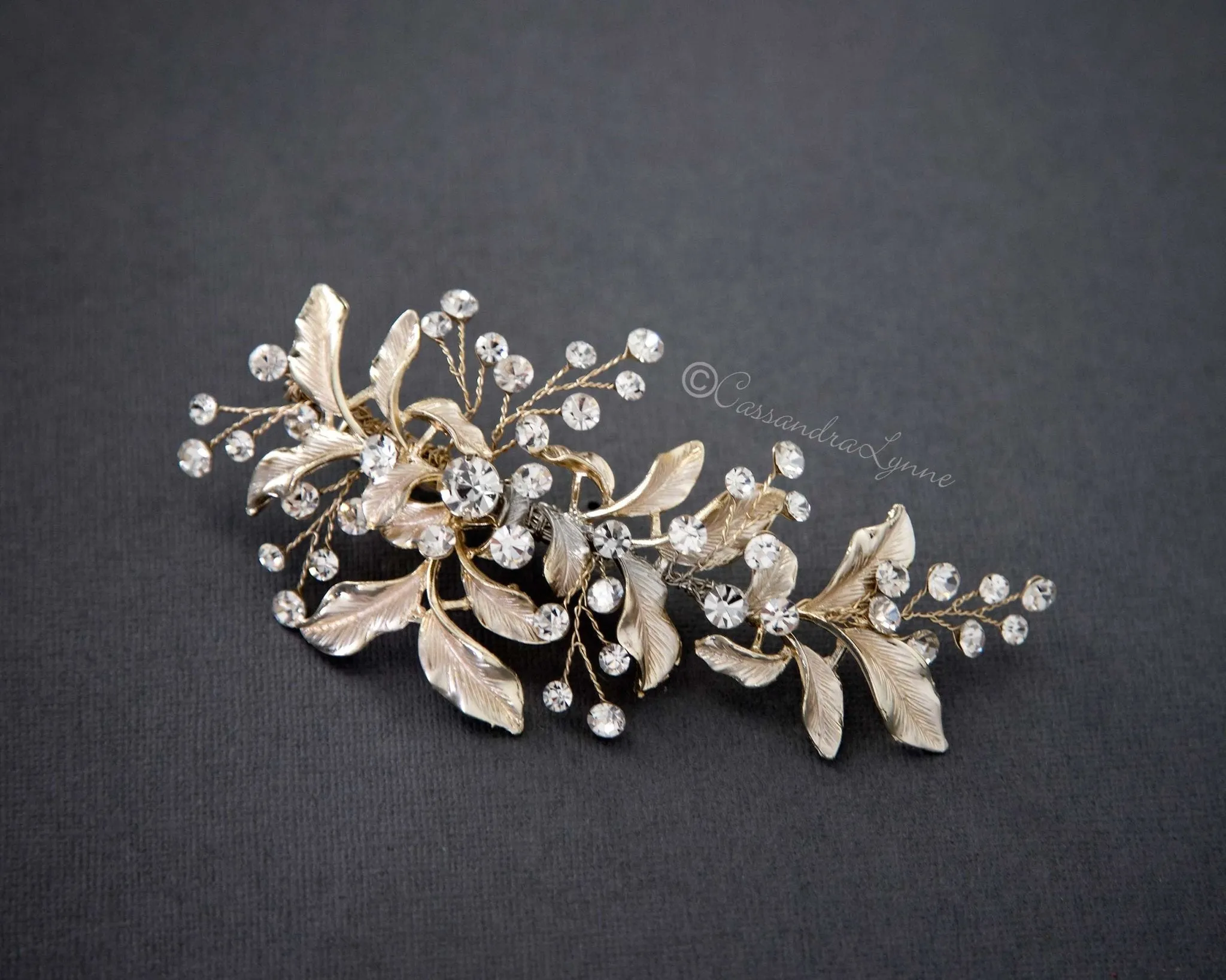 Light Gold Leaf Wedding Hair Clip