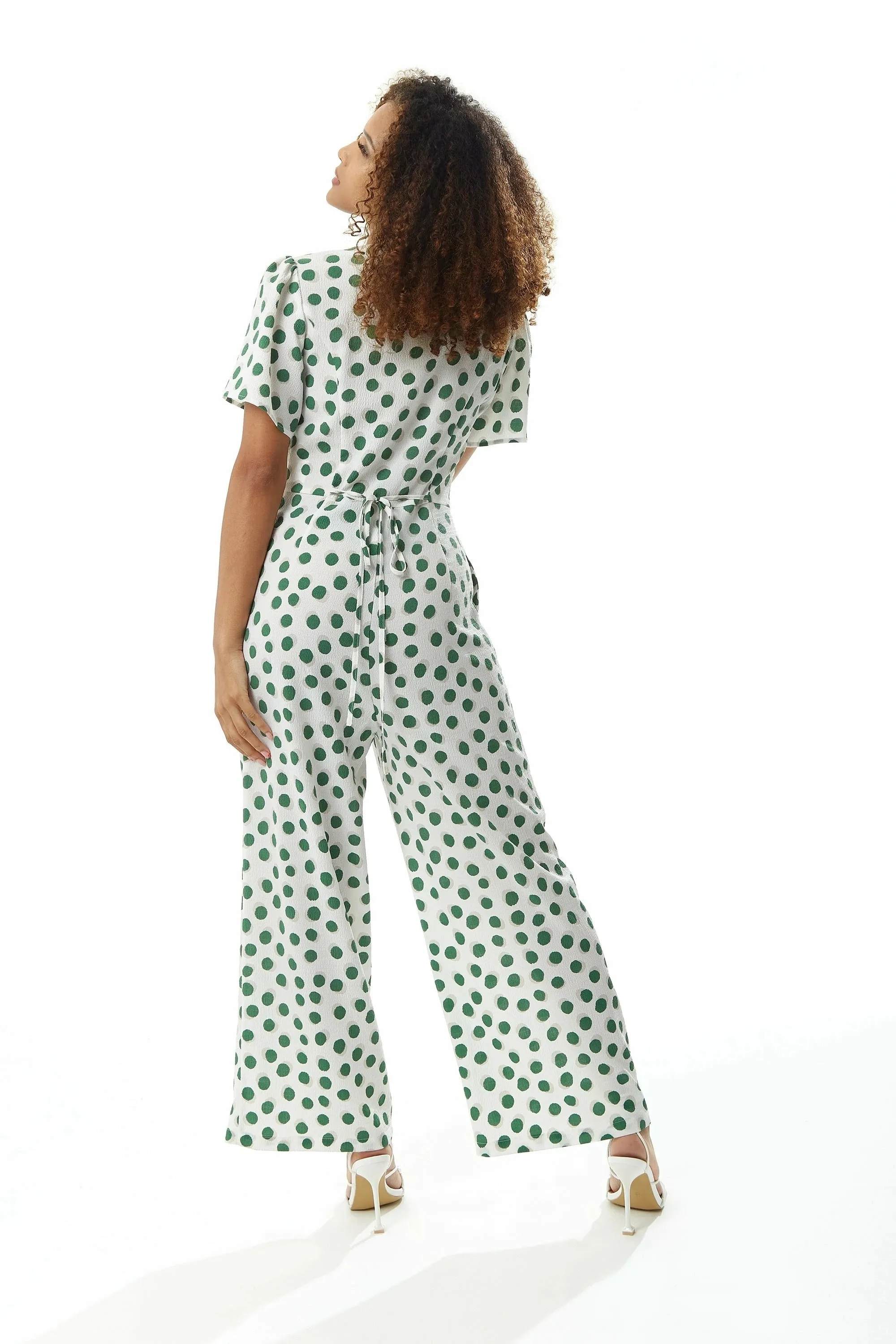 Liquorish Green Polka Dot Jumpsuit In White