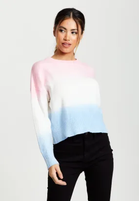 Liquorish Ombre Pattern Jumper In Pink, White And Blue