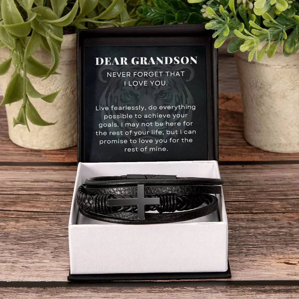 Live Fearlessly and Achieve Your Goals, To My Grandson Gift, Men's Cross Bracelet