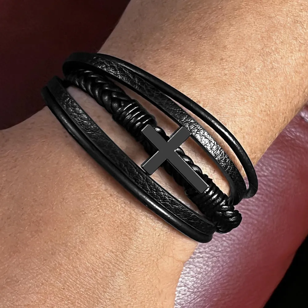 Live Fearlessly and Achieve Your Goals, To My Grandson Gift, Men's Cross Bracelet