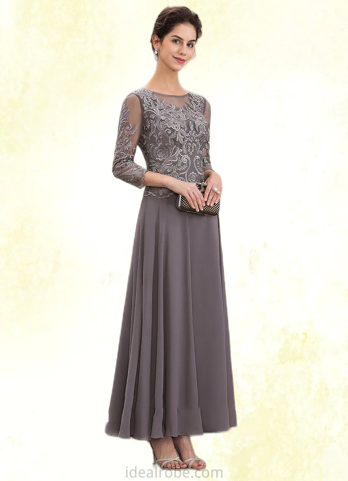 Madisyn A-Line Scoop Neck Ankle-Length Chiffon Lace Mother of the Bride Dress STK126P0014706