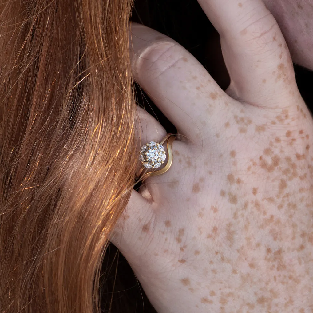 Mandala Engagement Ring with White and Grey Diamonds