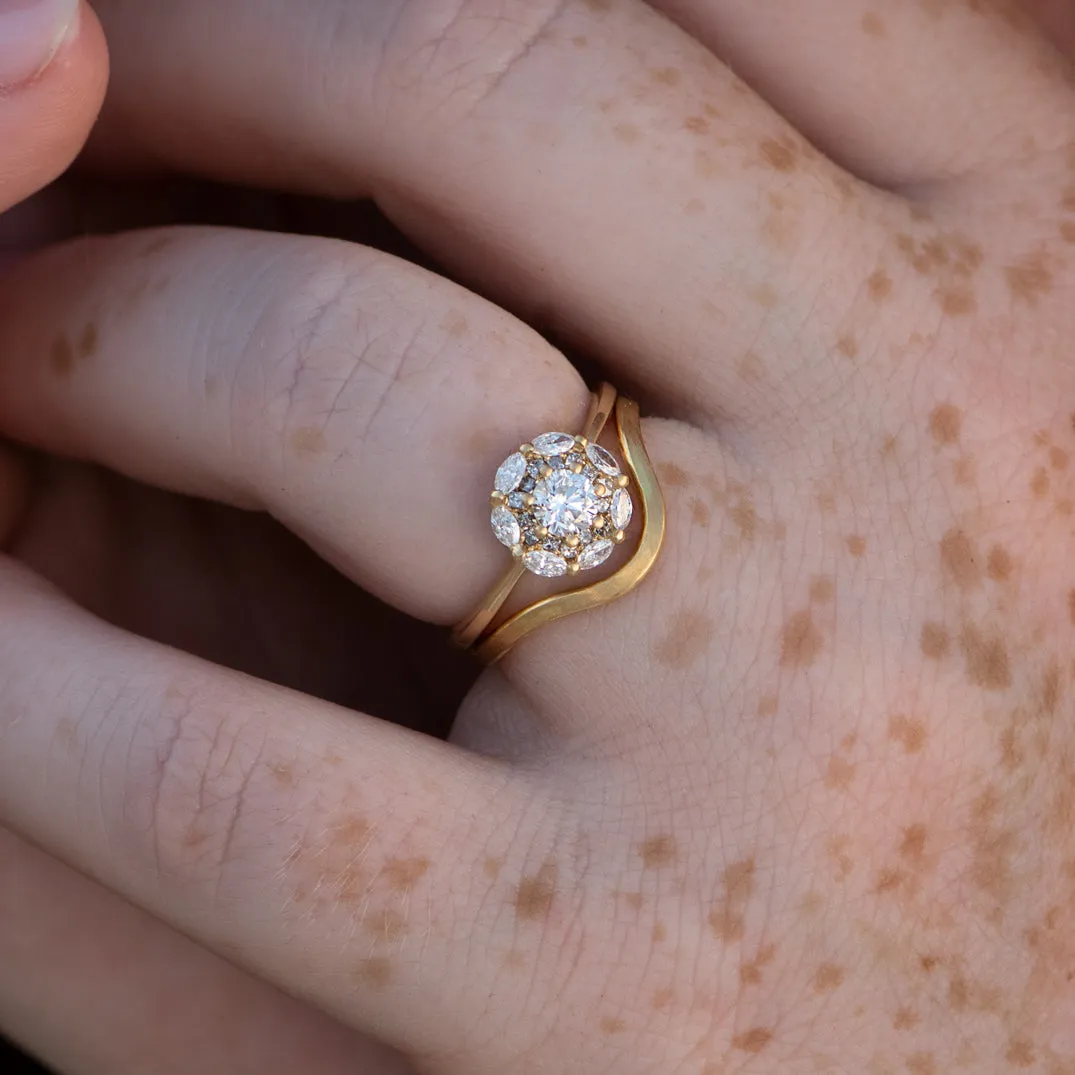 Mandala Engagement Ring with White and Grey Diamonds