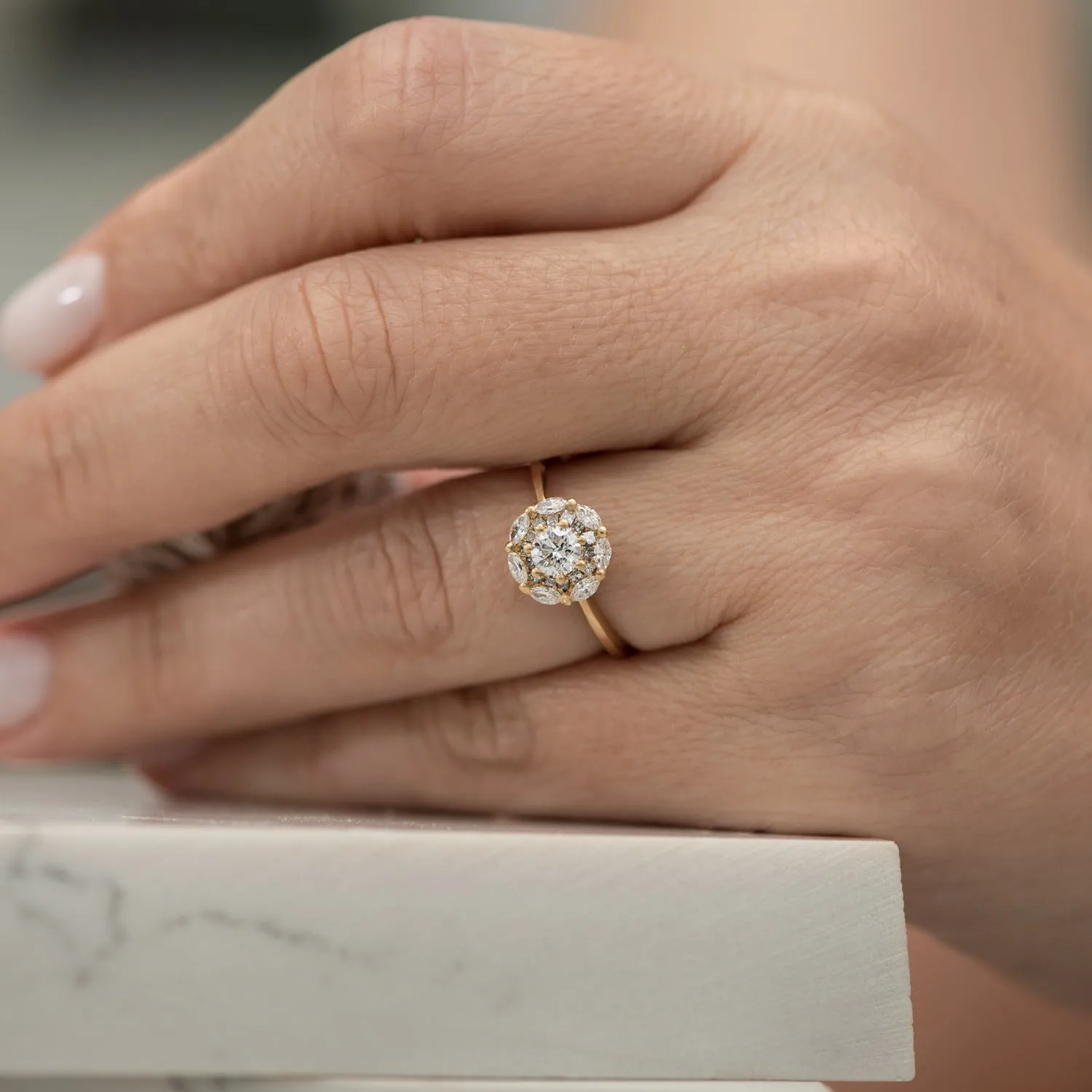 Mandala Engagement Ring with White and Grey Diamonds