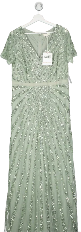 Maya Deluxe Maya Green Lily Short Sleeve Embellished Maxi Dress UK 16