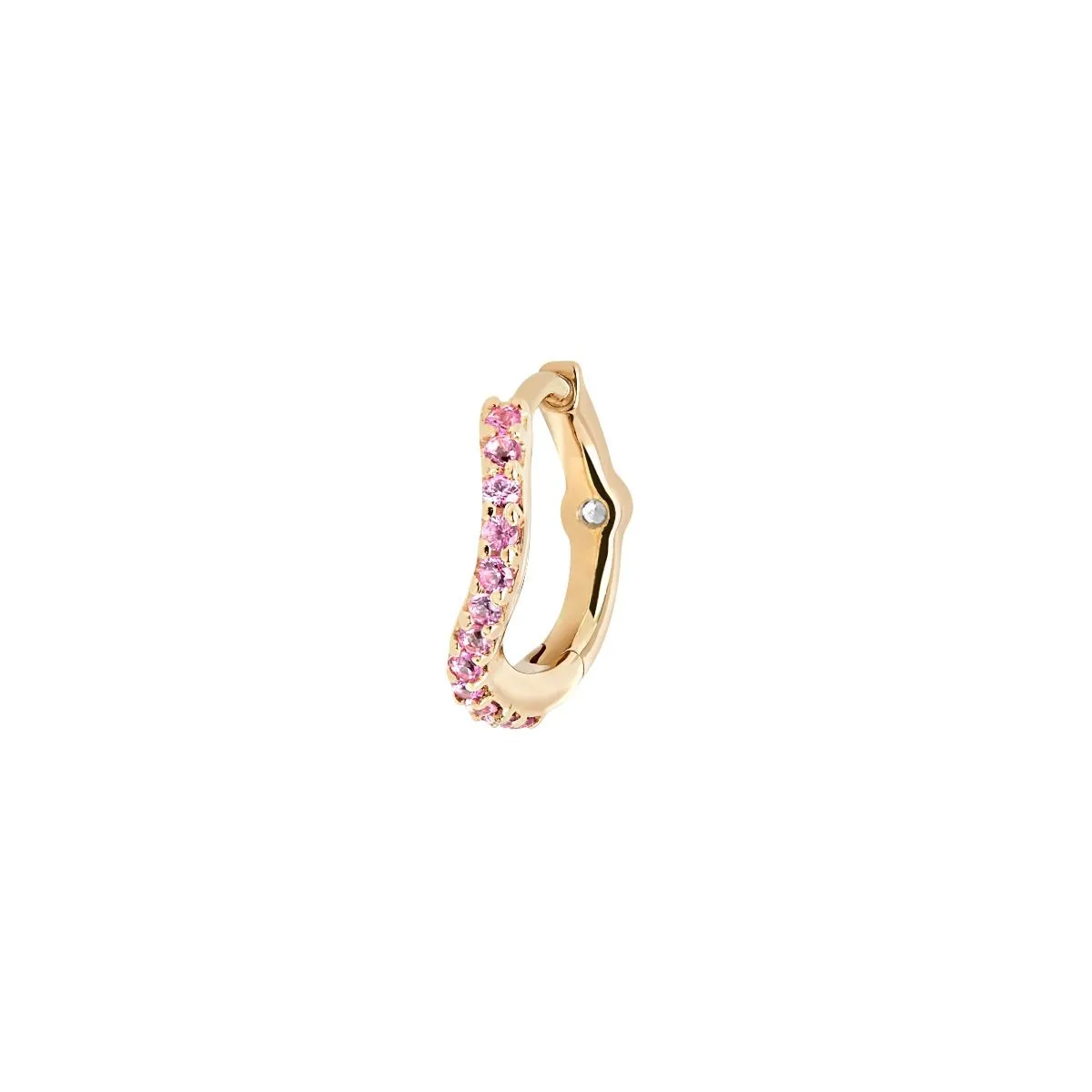 MBF Pink Sapphire Wave Huggie, 14k Gold