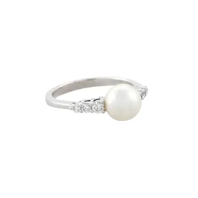 MIKIMOTO Estate 18kt, Pearl   Diamond Ring