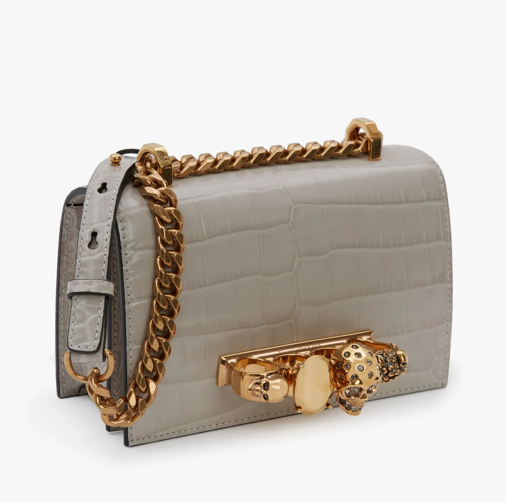 Mini Jewelled Satchel Croc, Faded Grey