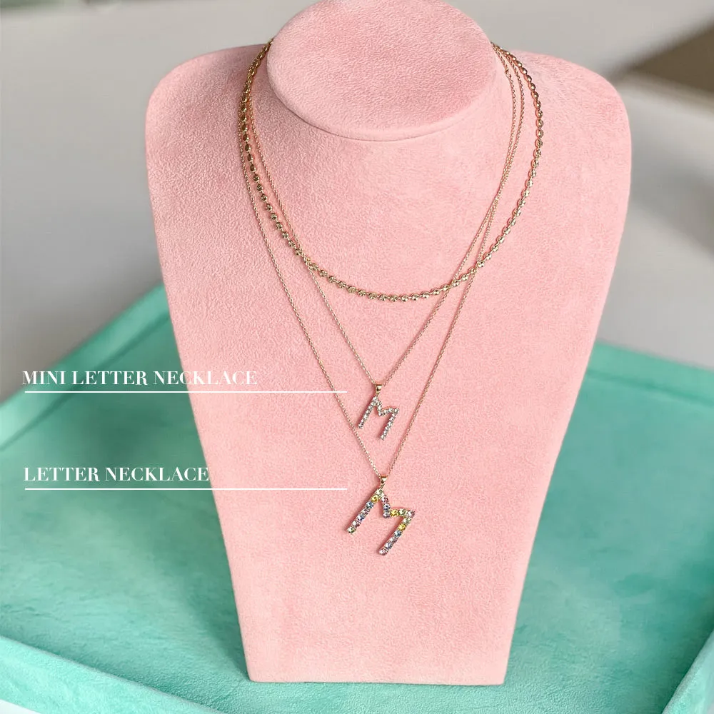 Mini Letter Necklace Q / Crystal