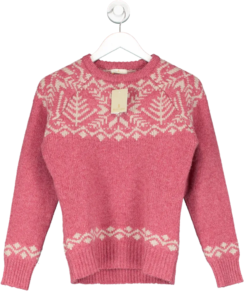 Munrospun Pink Pure Lambswool Two Colourway Icelandic Crew Neck Jumper UK S