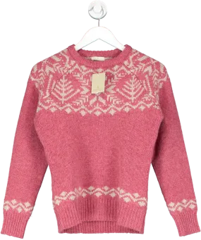 Munrospun Pink Pure Lambswool Two Colourway Icelandic Crew Neck Jumper UK S