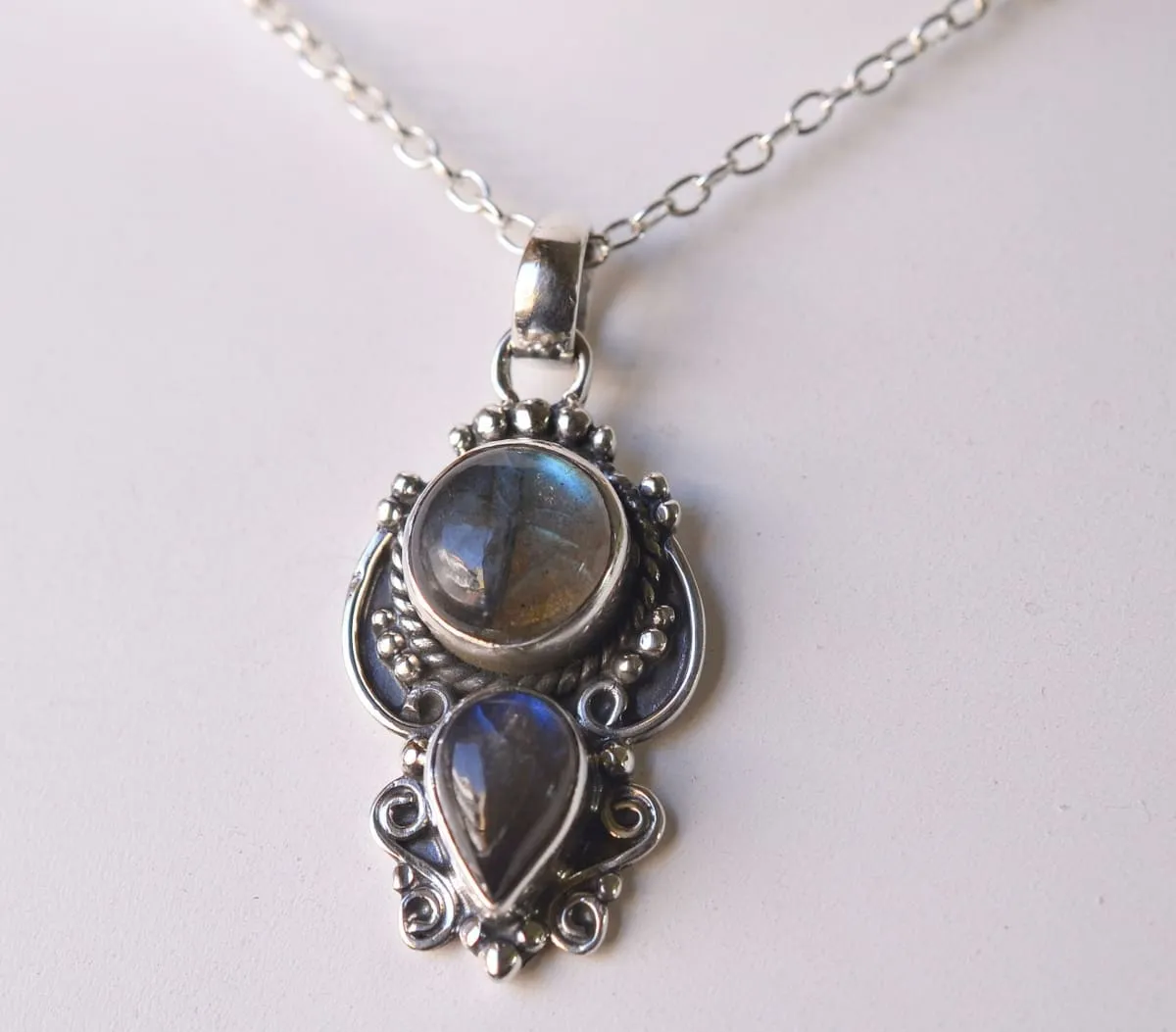 Natural Labradorite 925 Solid Sterling Silver Handmade Women Necklace