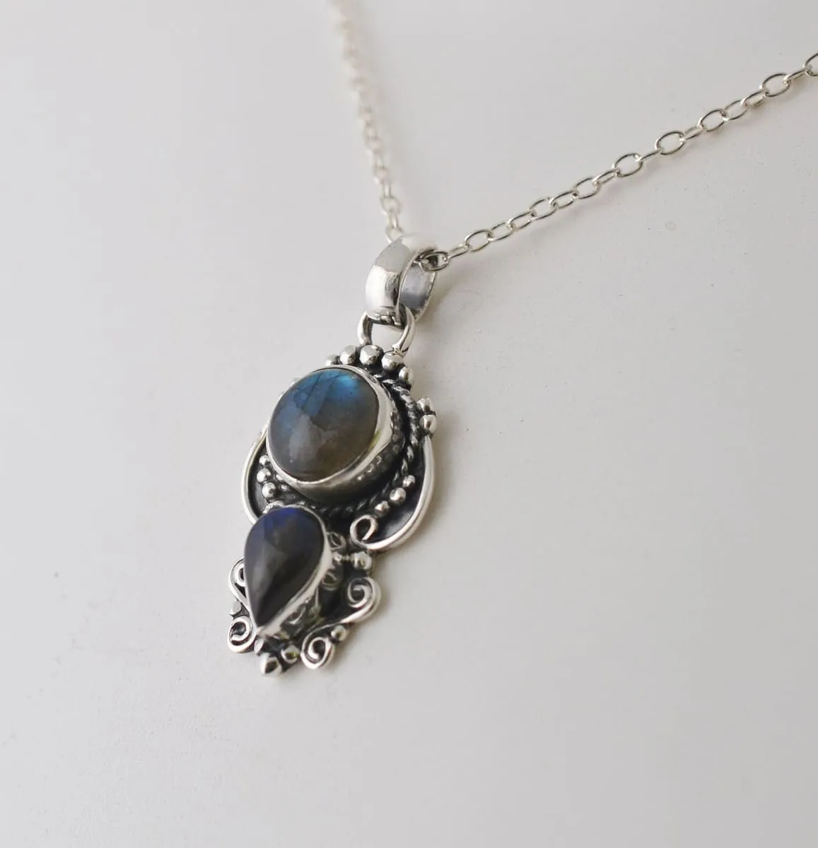 Natural Labradorite 925 Solid Sterling Silver Handmade Women Necklace